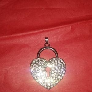 Rhinestone. Large  Heart Pendant. W/keyhole